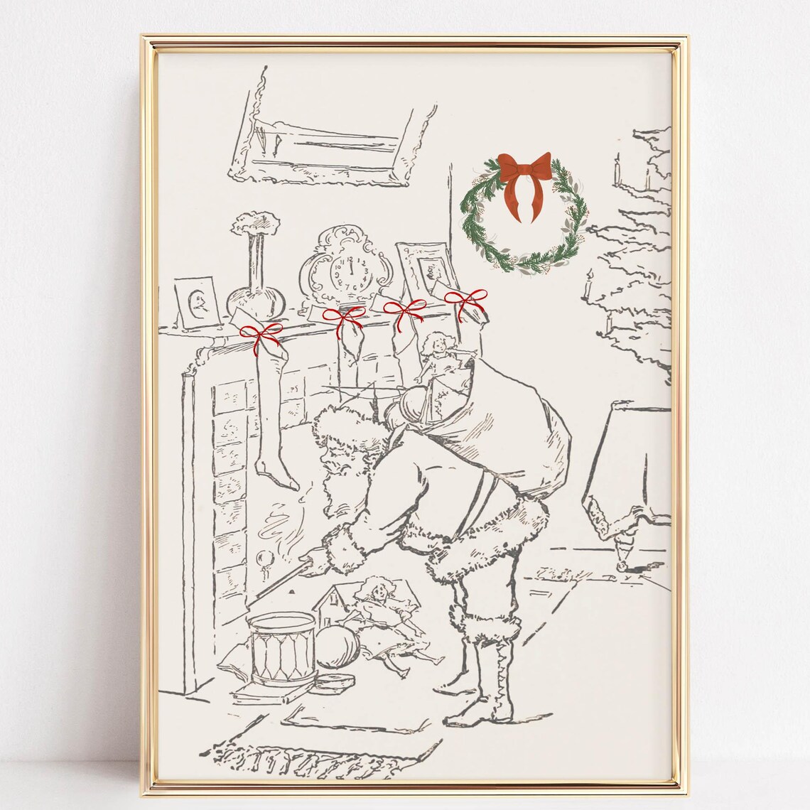 Vintage Santa Claus Sketch Filling Stockings Christmas Poster