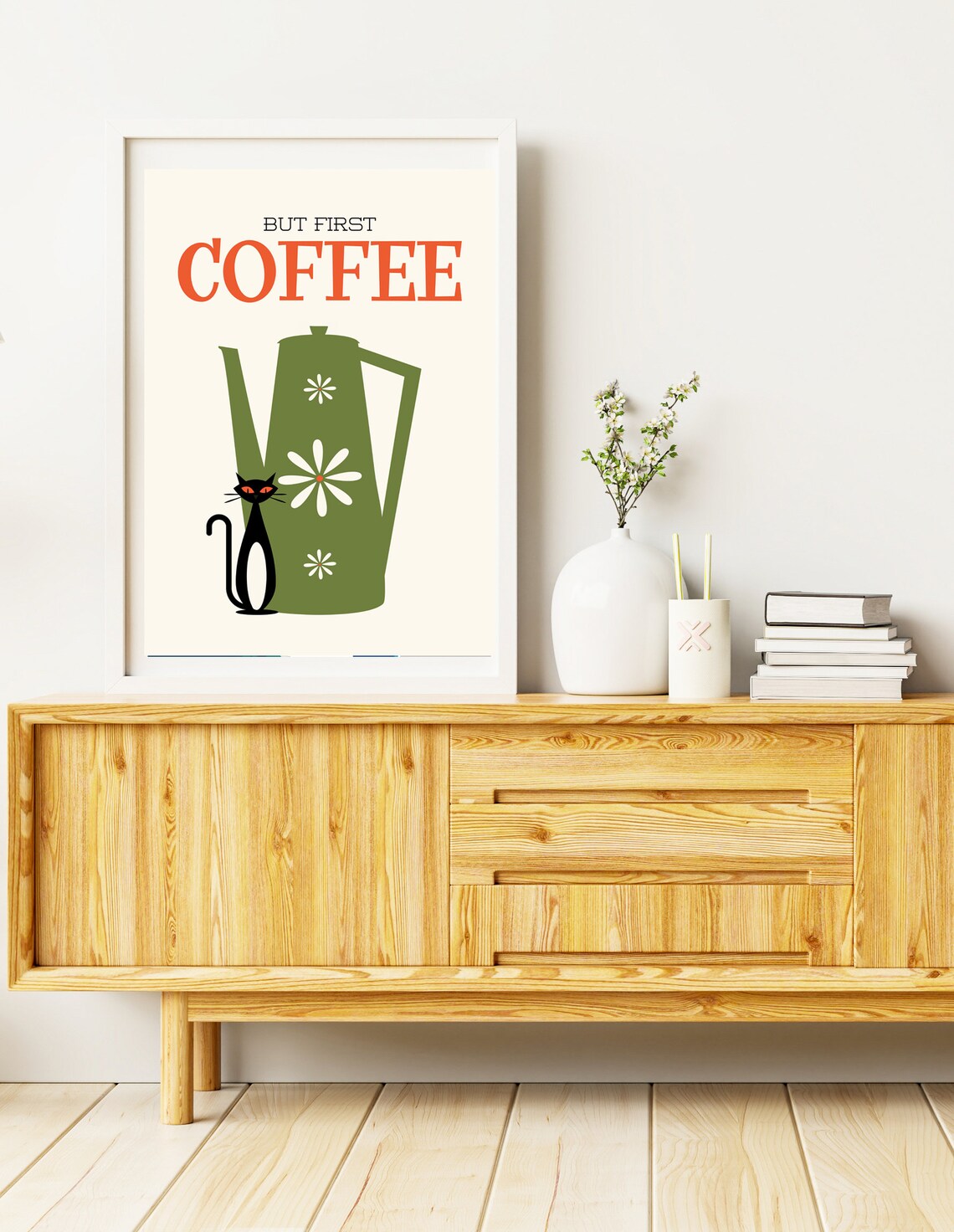 Cat And Coffee, Mid Century Modern Kitchen Art Print - Image 3