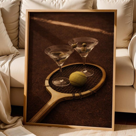 Tennis Martini Cocktail Vintage Racket Moody Country Club Poster