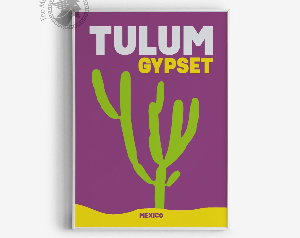Tulum Mexico Gypset Cactus Graphic Purple Yellow Modern Travel Poster