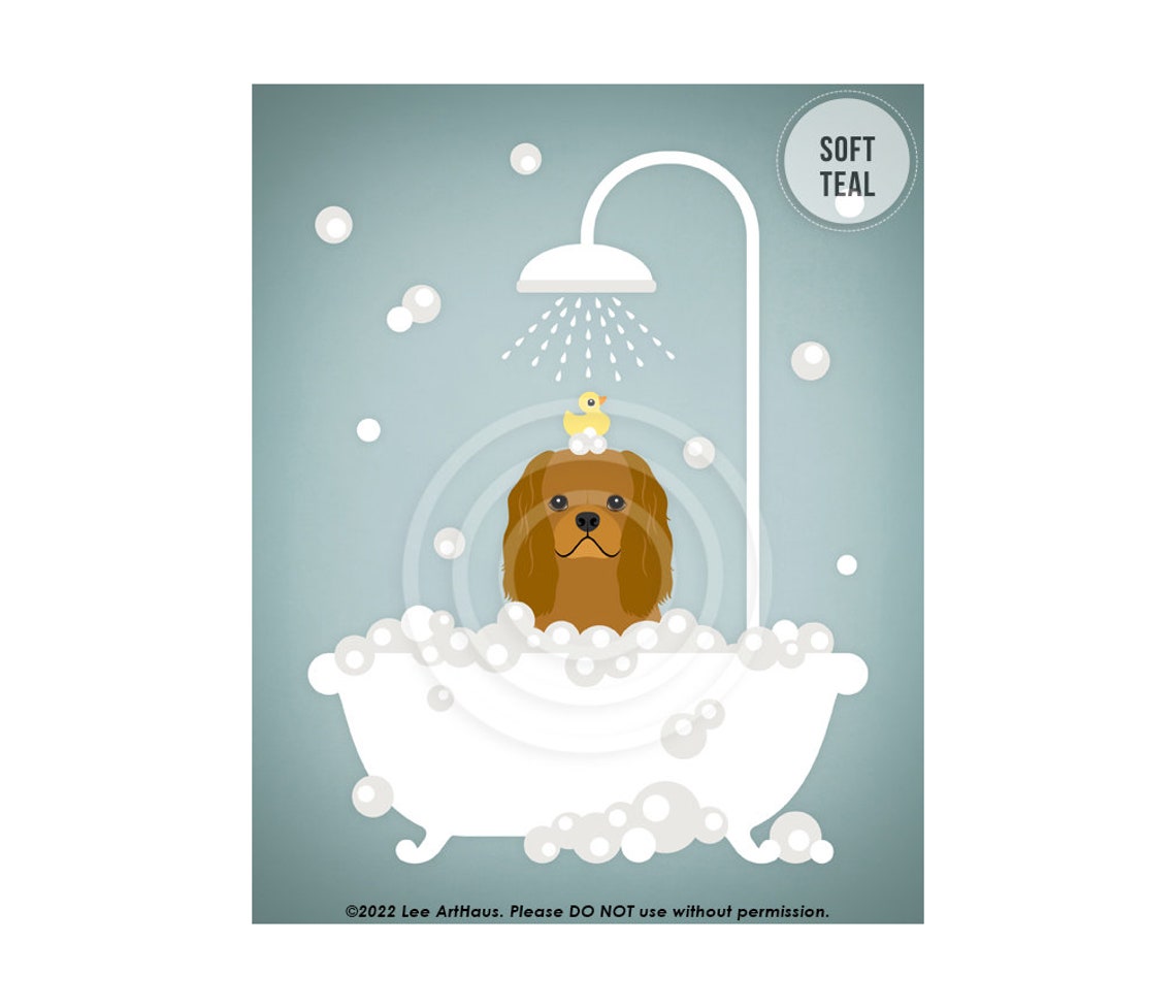 Ruby Cavalier King Charles Spaniel Pink Bubble Bath Shower Poster - Image 4