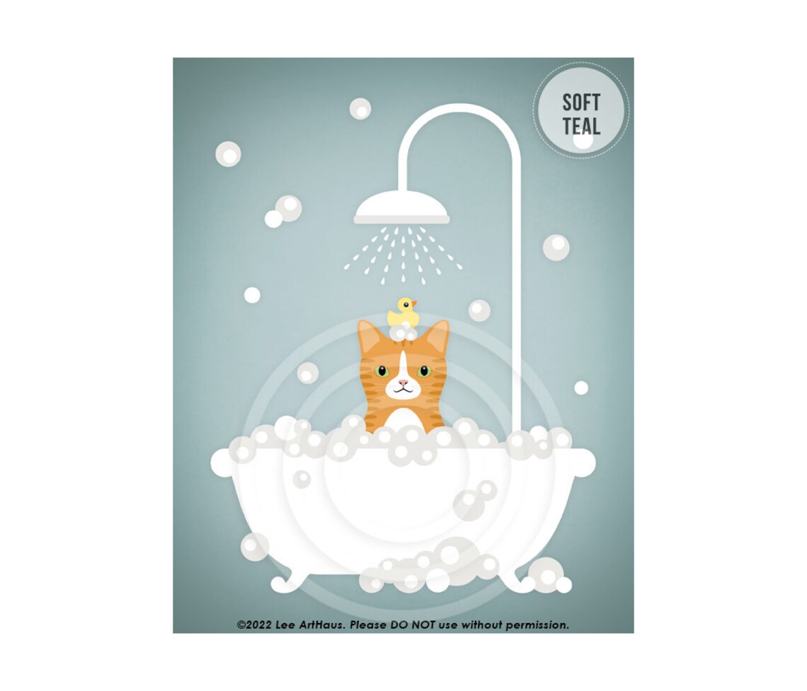 Orange Tabby Cat Bubble Bath Shower Rubber Duck Cute Cat Wall Art Poster - Image 4
