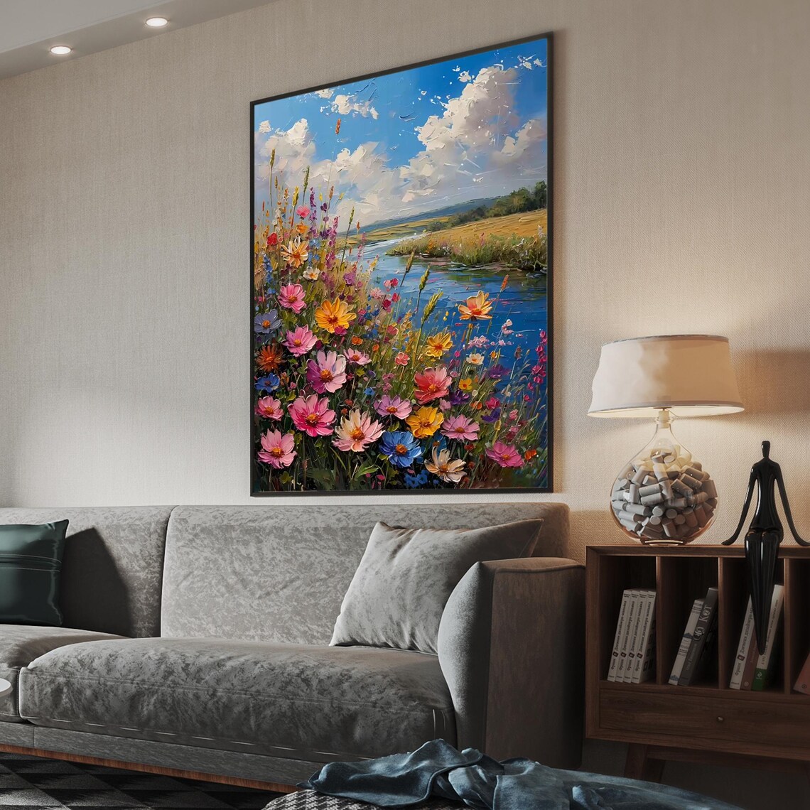 Colorful Wildflower Meadow River Impressionist Oil Painting Poster - Image 6