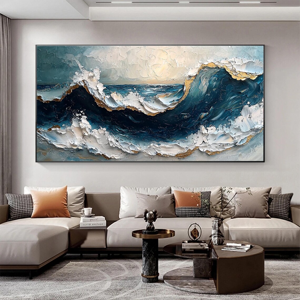 Deep Blue Ocean Wave Impasto Oil Painting Seascape Art Poster - Image 3