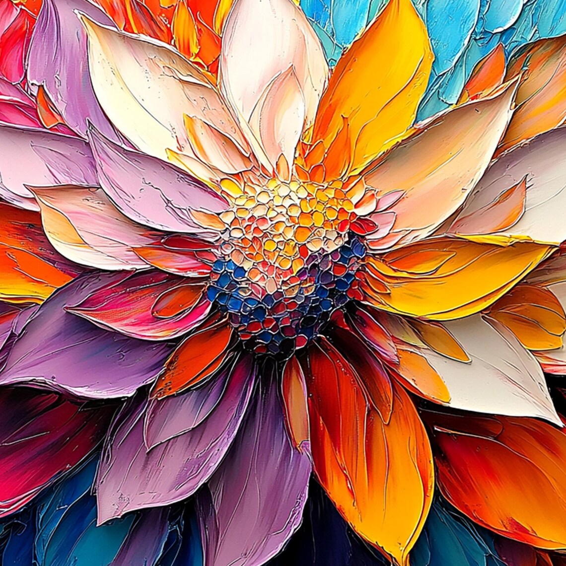 Colorful Flower Oil Painting, Abstract Blossom Art Print - Image 3