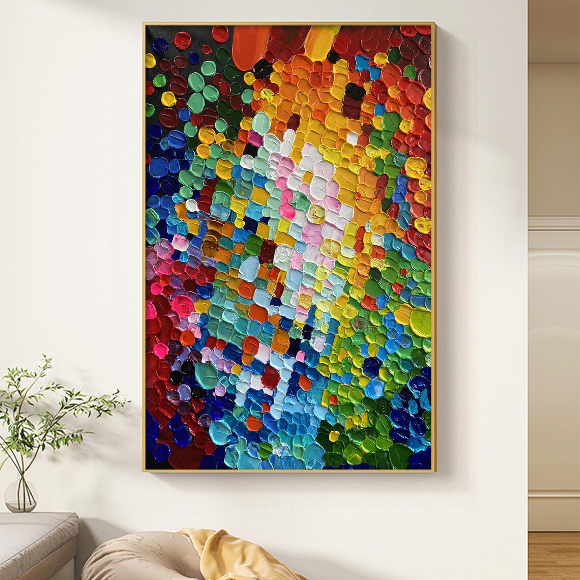 Rainbow Mosaic Color Block Dots Vertical Oil Painting Art Print - Image 6