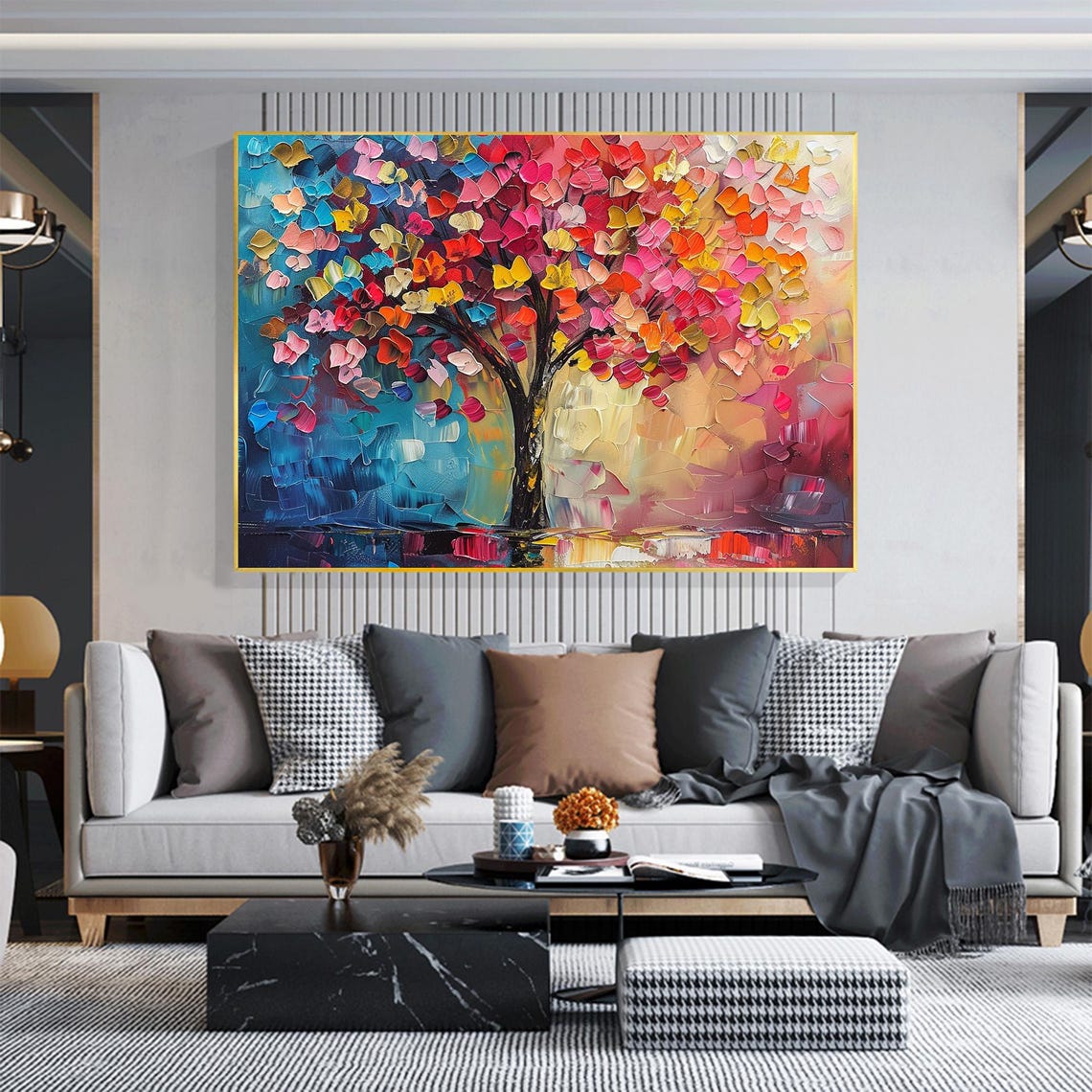 Rainbow Leafed Tree Standing Against a Teal Dreamscape Poster - Image 6