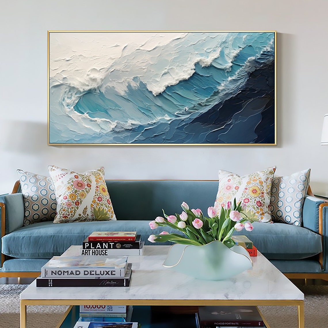 Powerful Blue Ocean Wave Curling With White Foam Crest Poster - Image 6