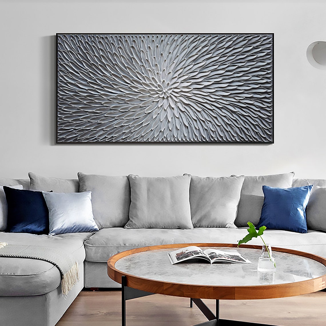 White Textured 3D Flower Radial Modern Minimalist Art Poster - Image 2
