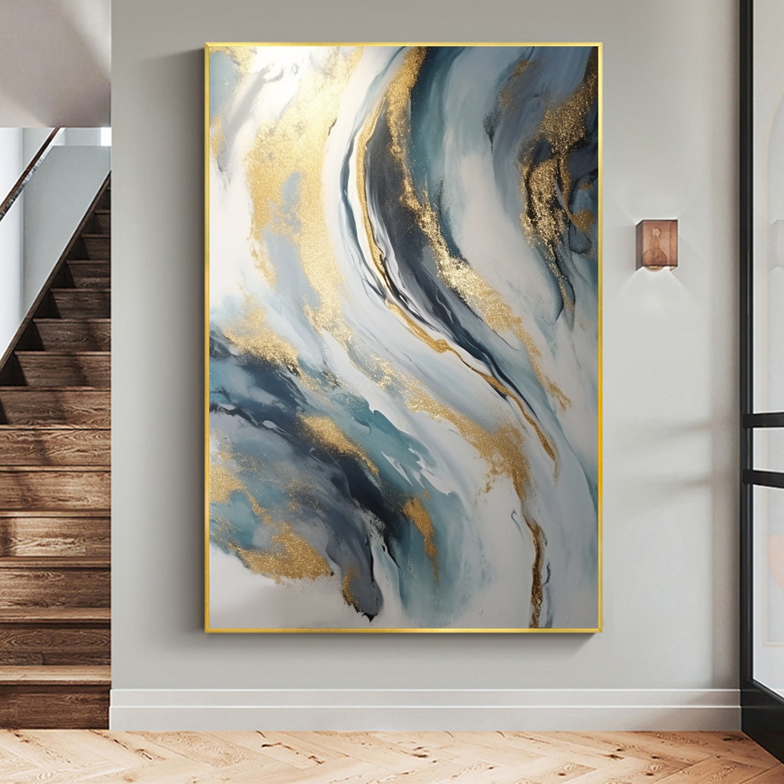 Blue Marble with Gold Foil Luxury Abstract Texture Art Poster - Image 6