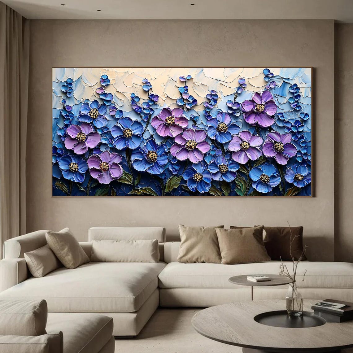 Blue Violet Anemones Blooming in Thick Impasto Texture Poster