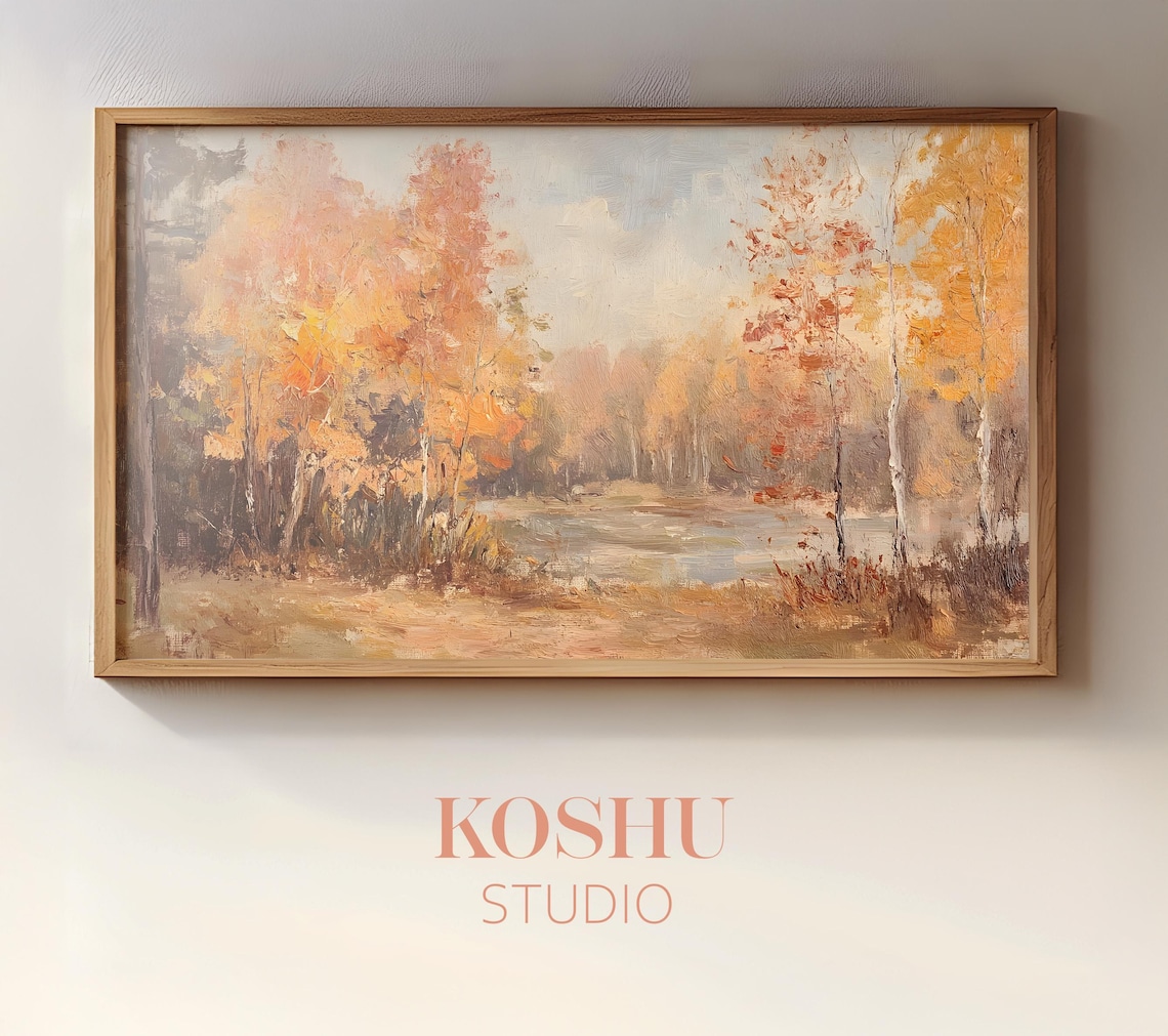 Golden Autumn Trees Beside a Still Lake Warm Fall Landscape Poster