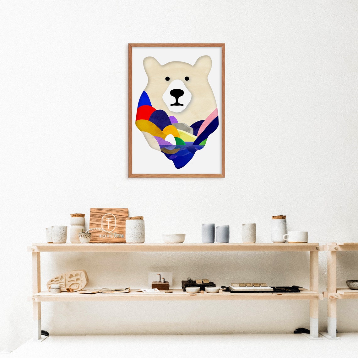 White Bear Head Double Exposure Colorful Abstract Shapes Art Poster - Image 4