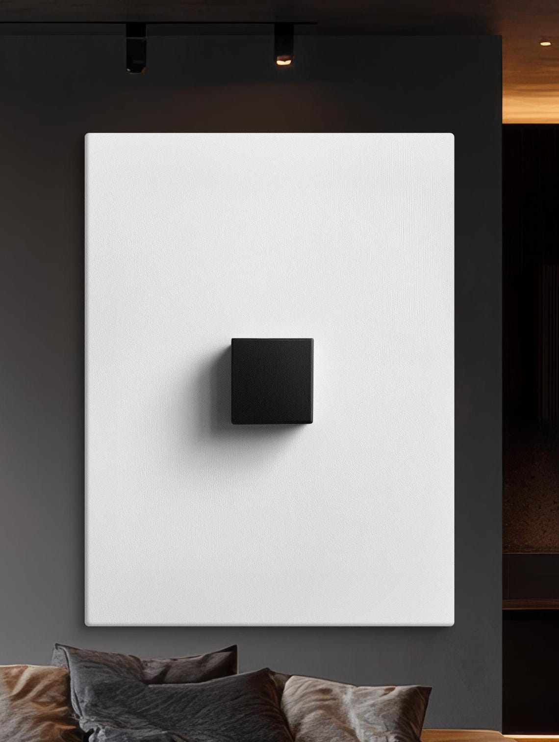 Black Cube on White Canvas Bold Minimalist Modern Abstract Art Print