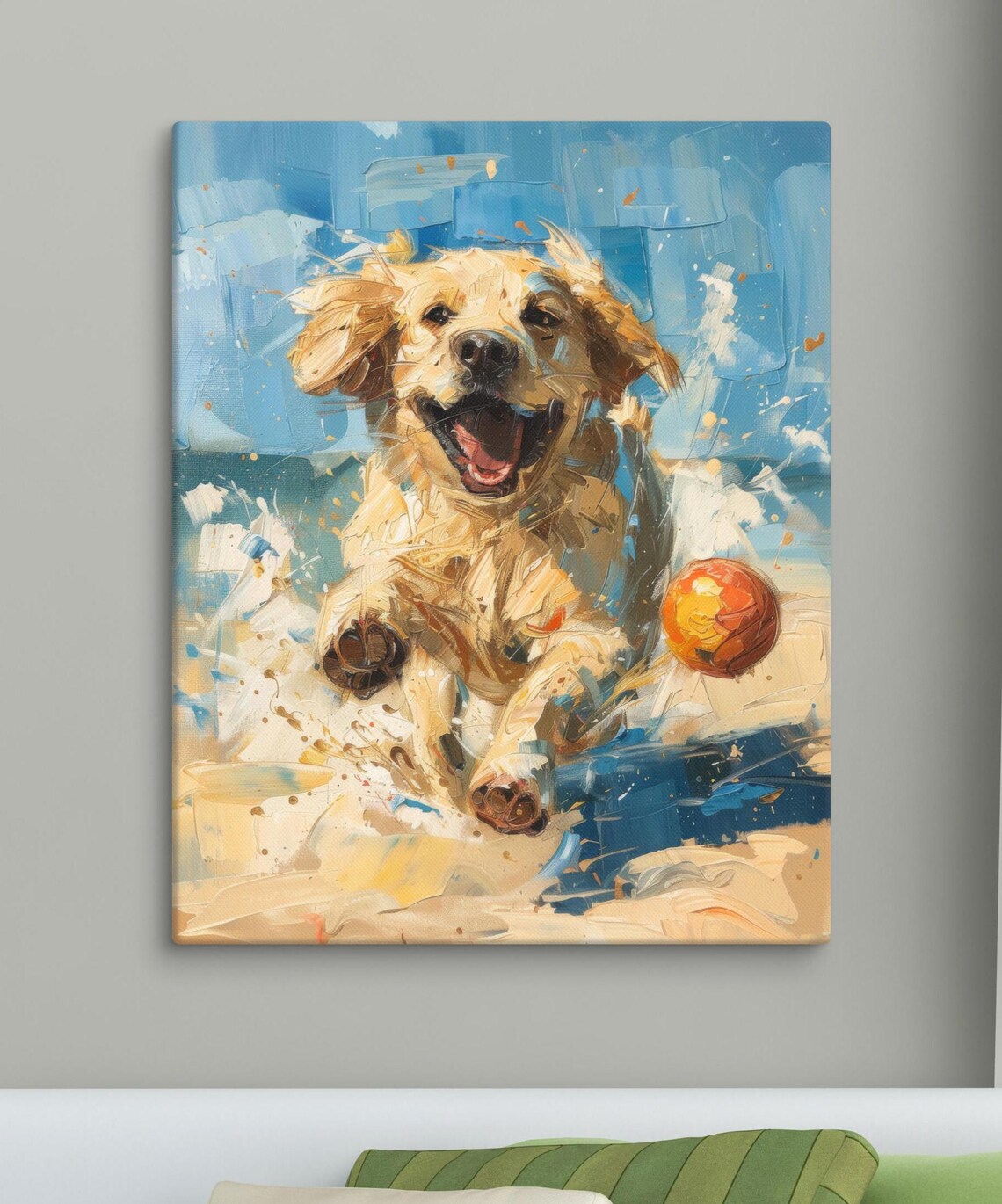 Joyful Beach Pup, Modern Pet Portrait Art Print