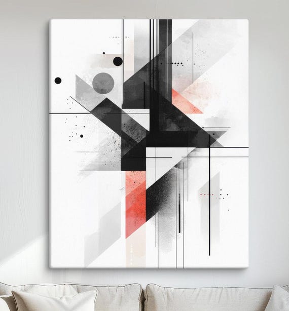Modern Geometric Abstract Art Print Minimalist Black And Red Shapes Wall Art Decor Contemporary Pictures For Home Ready To Hang
