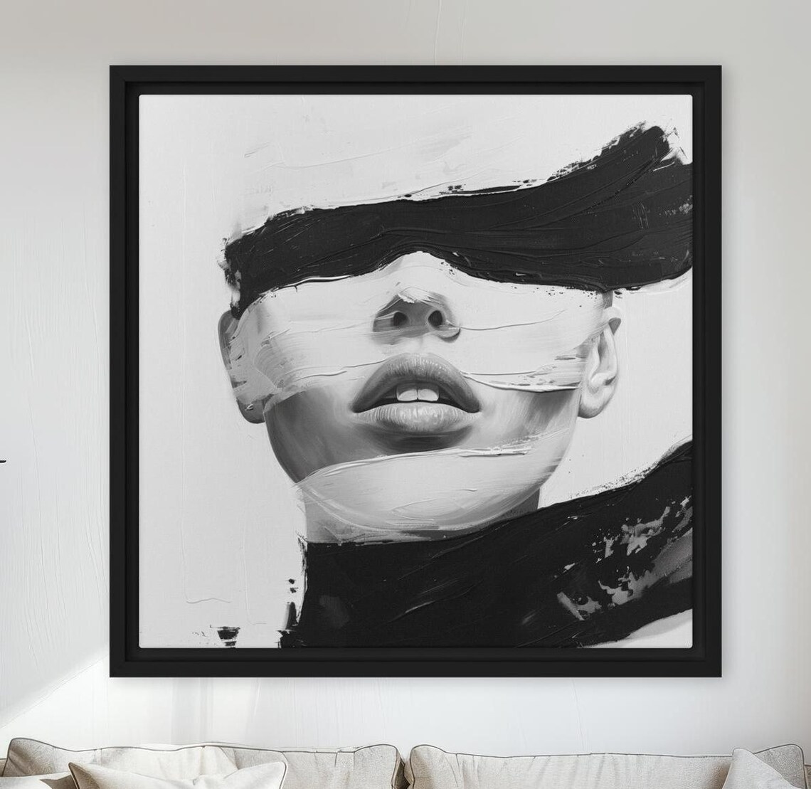 Black White Abstract Woman Portrait Bold Brush Strokes Modern Art Print