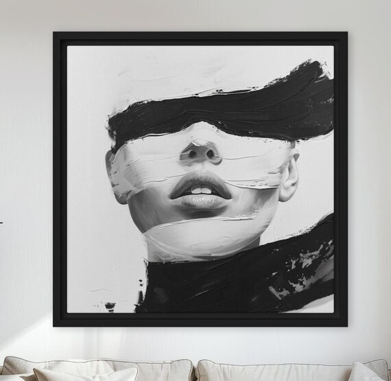 Black White Abstract Woman Portrait Bold Brush Strokes Modern Art Print