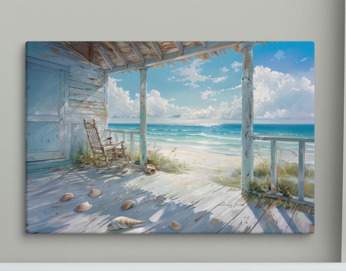 Coastal Porch Seaside View Art Print, Beach House Decor