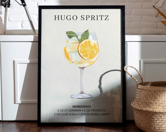 Hugo Spritz Cocktail Recipe St Germain Lemon Mint Bar Wall Art