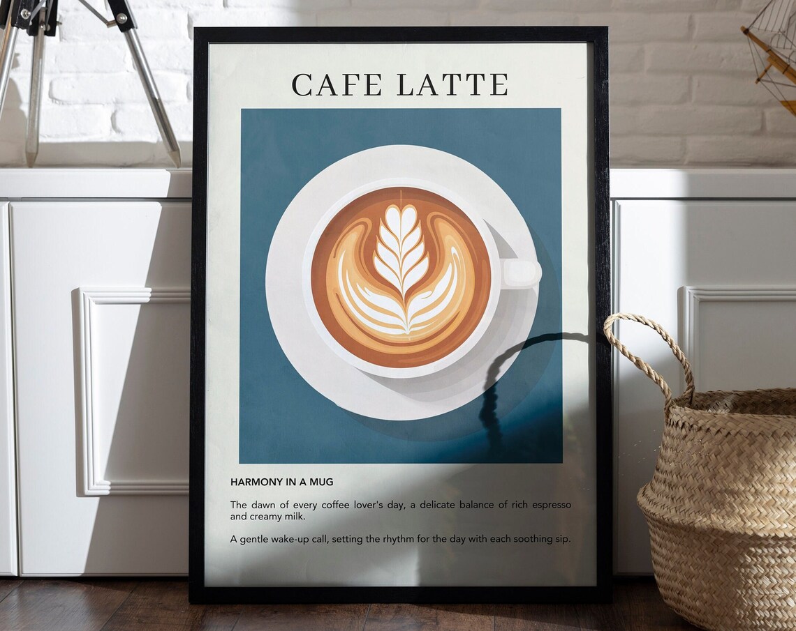 Cafe Latte Print, Elegant Modern Kitchen Art