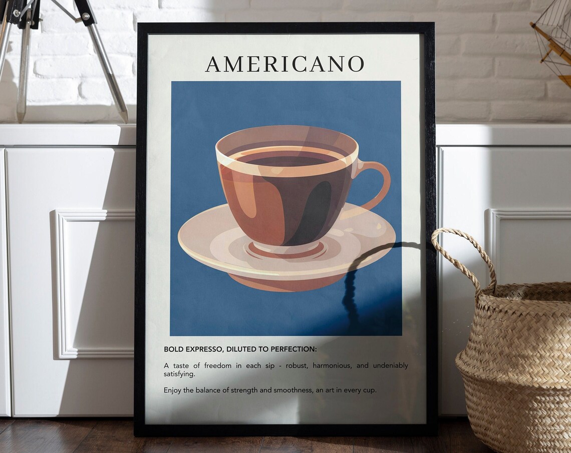 Americano Coffee Watercolor Retro Kitchen Poster