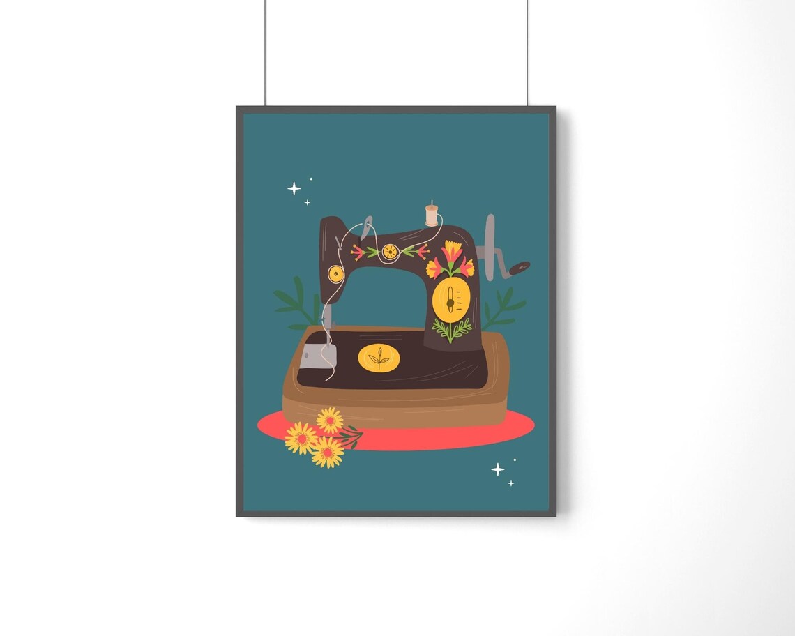 Retro Sewing Machine Art Print, Vintage Boho Decor - Image 3