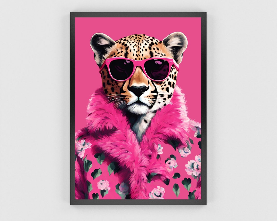 Leopard Fashion Art Print Leopard Painting Funky Leopard Poster Fashion Animal Portrait Wall Art Preppy Dopamine Room Aesthetic - Image 3