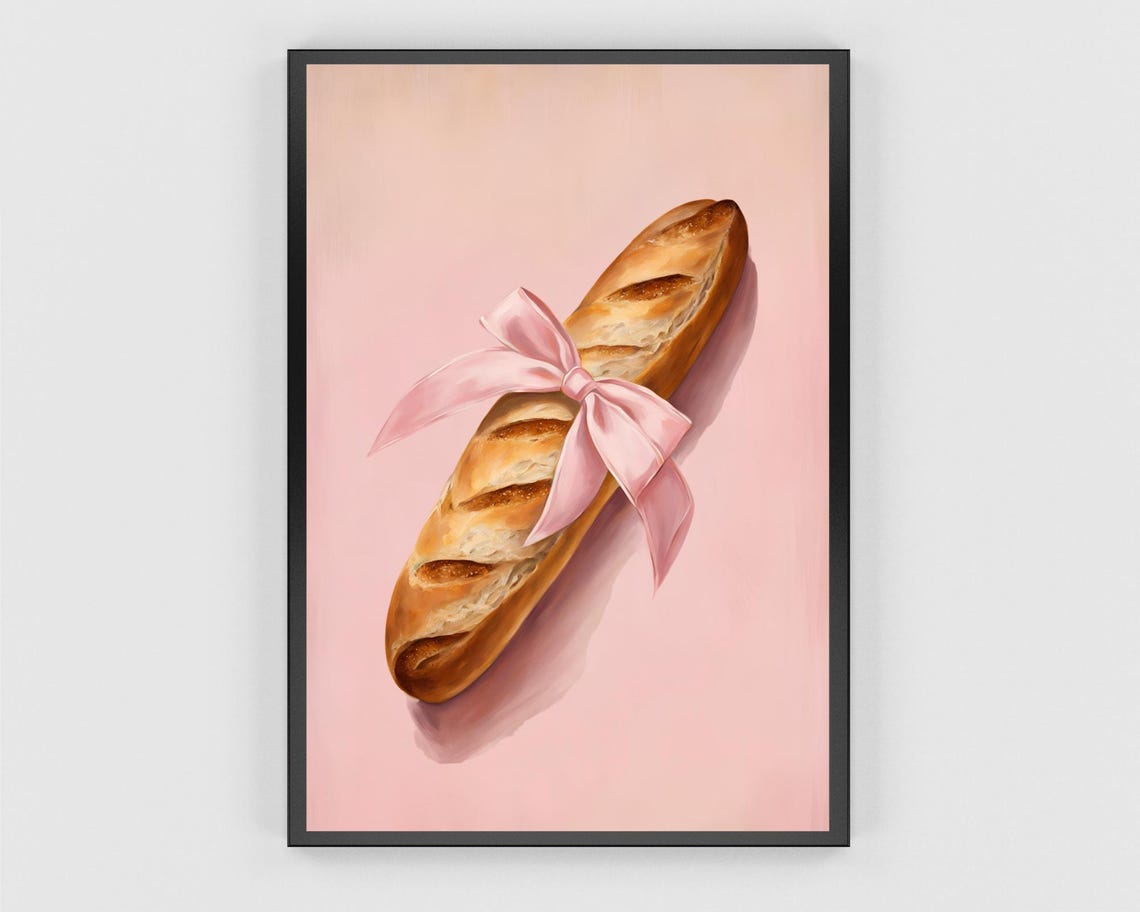 French Baguette Tied with a Pink Bow Coquette Kitchen Poster - Image 3