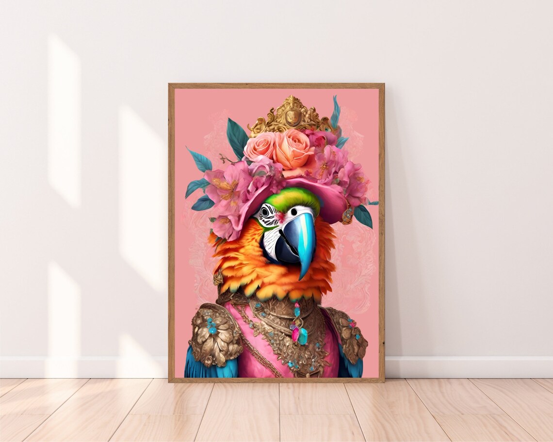 Fashion Parrot Portrait Art Print, Maximalist Eclectic - Image 2