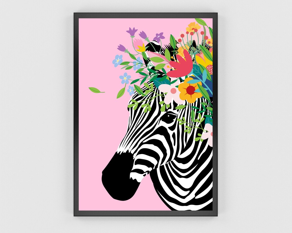 Floral Crown Zebra Art Print, Boho Safari Decor - Image 2