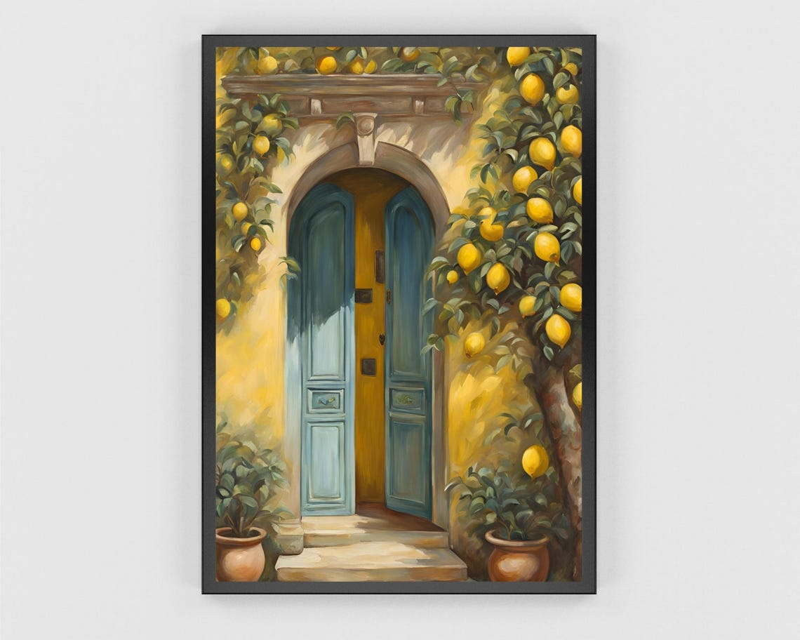 Mediterranean Doorway Framed by Lemon Trees Sunny Art Poster - Image 3