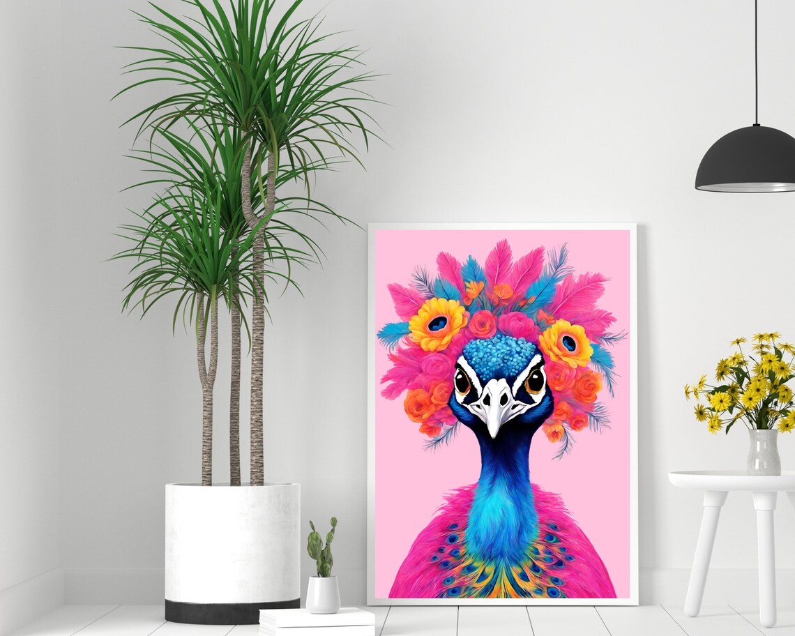 Funky Peacock Portrait Art Print, Hipster Animal - Image 2