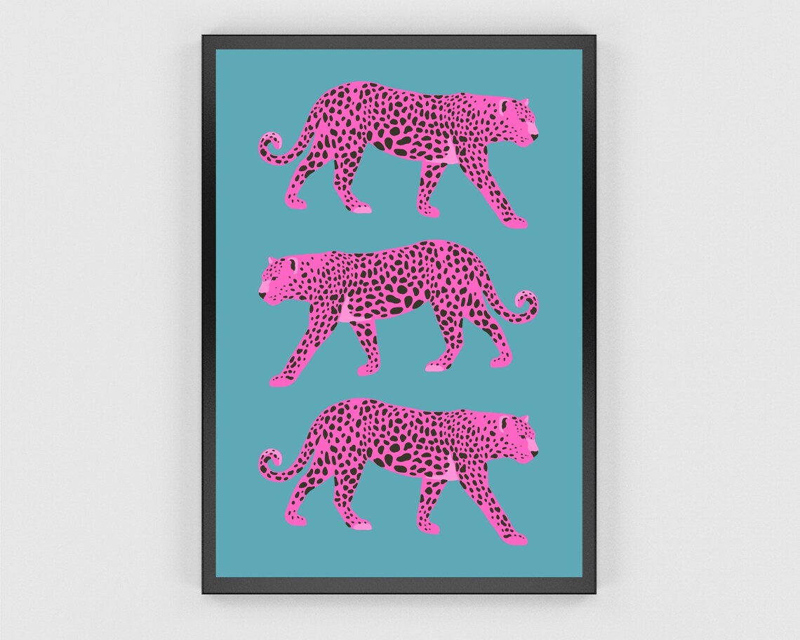 Pink Leopards Art Print, Preppy Tropical Jungle Decor - Image 2