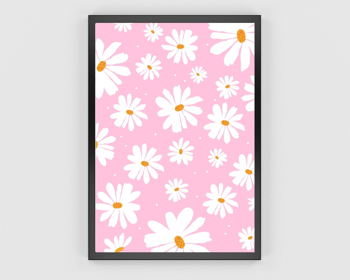 Daisies Floral Art Print, Pink Boho Floral Poster - Image 2
