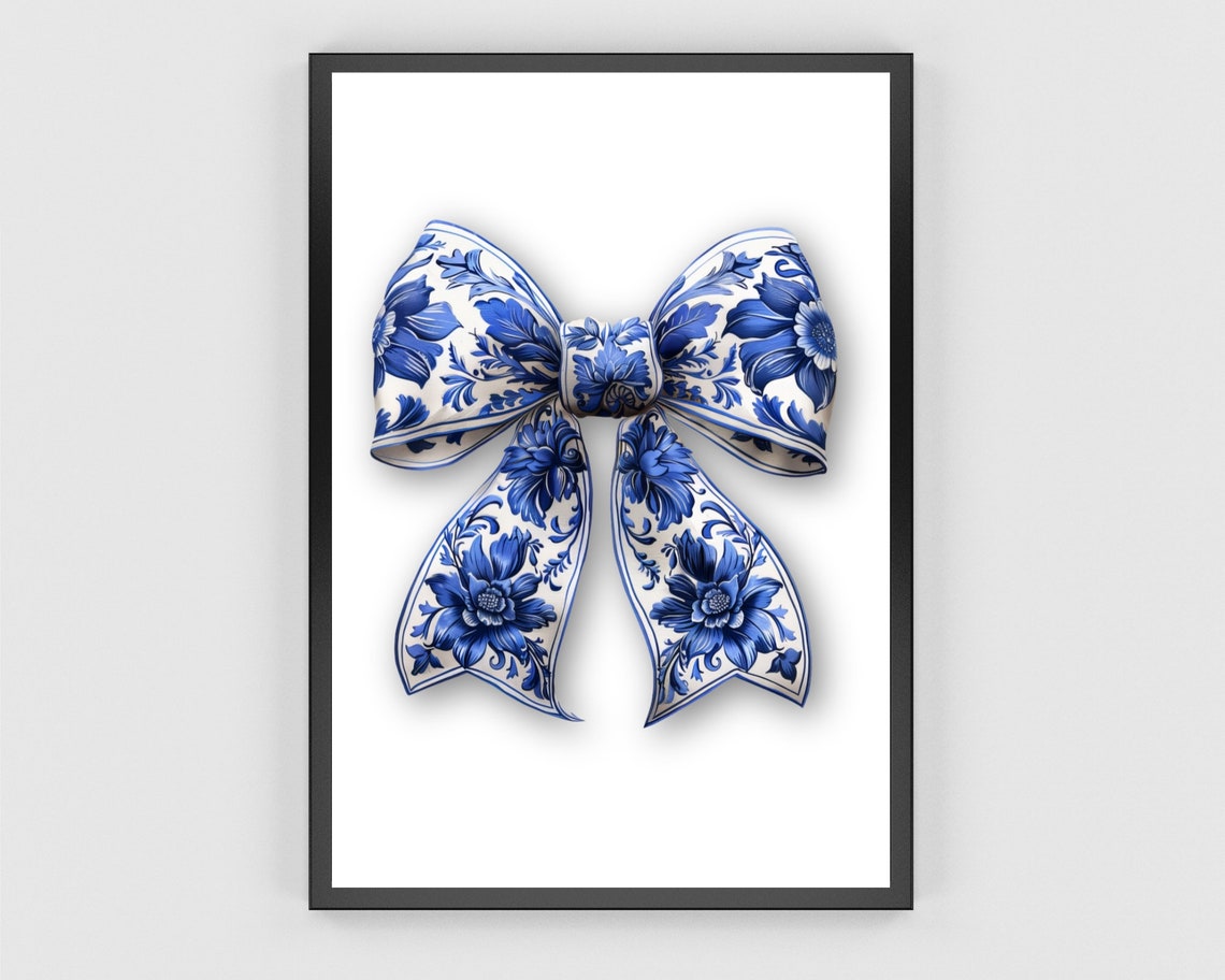 Blue White Chinoiserie Bow On Plain Minimalist Background Poster - Image 3