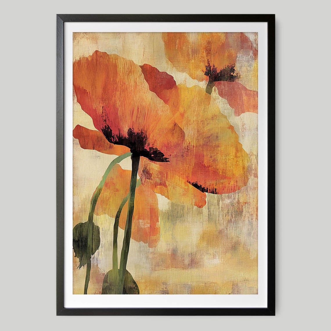 Poppy Dreams Abstract Floral Art Print, Vintage