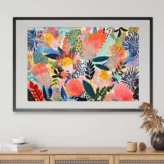 Banksia Elegance Art Print, Modern Floral Painting