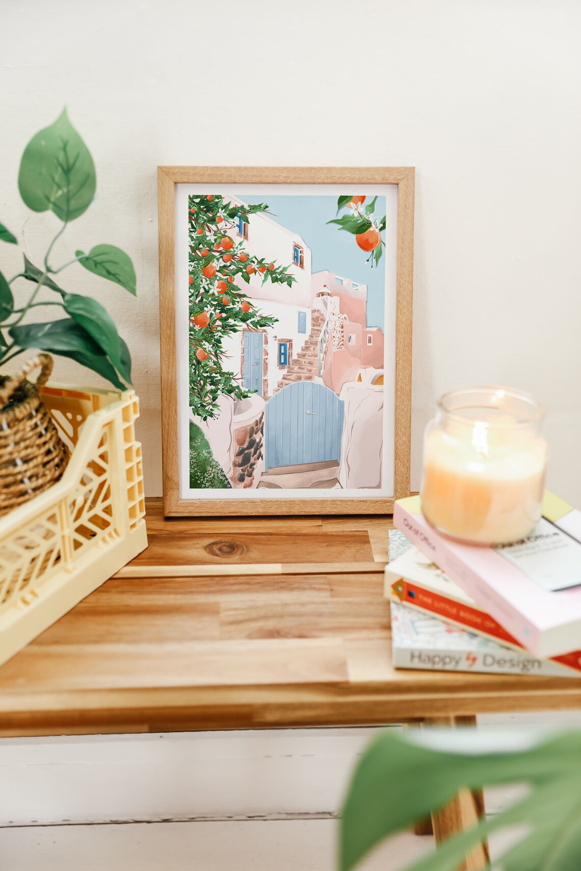 Greek Island Cottage Blue Door Orange Tree Garden Art Poster - Image 2