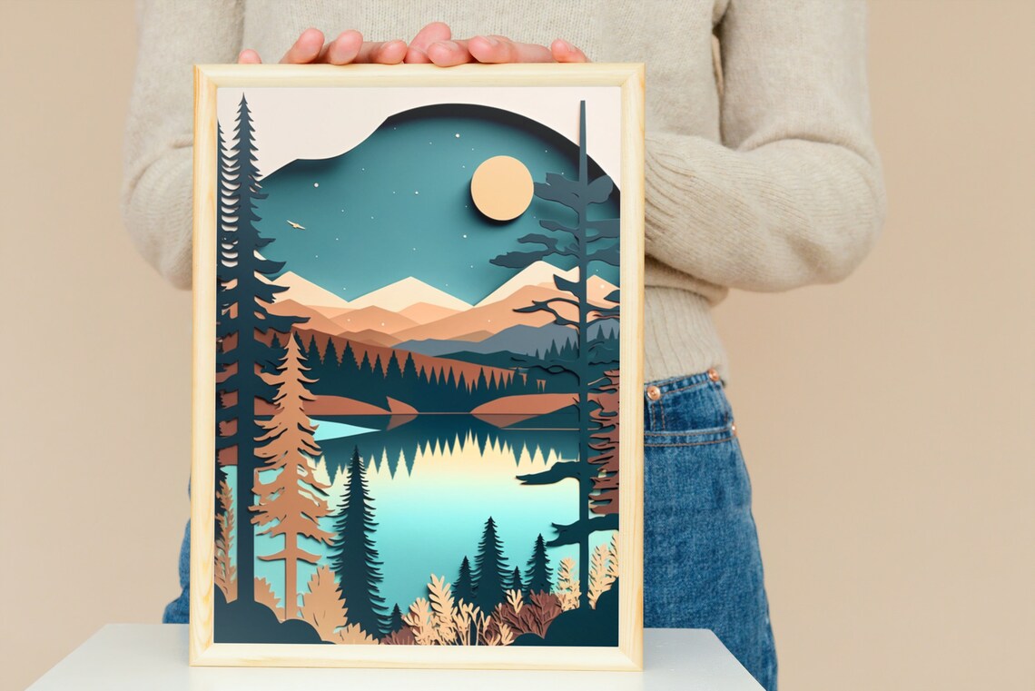 Mountain Lake Art Print, Neutral Modern Decor - Image 5