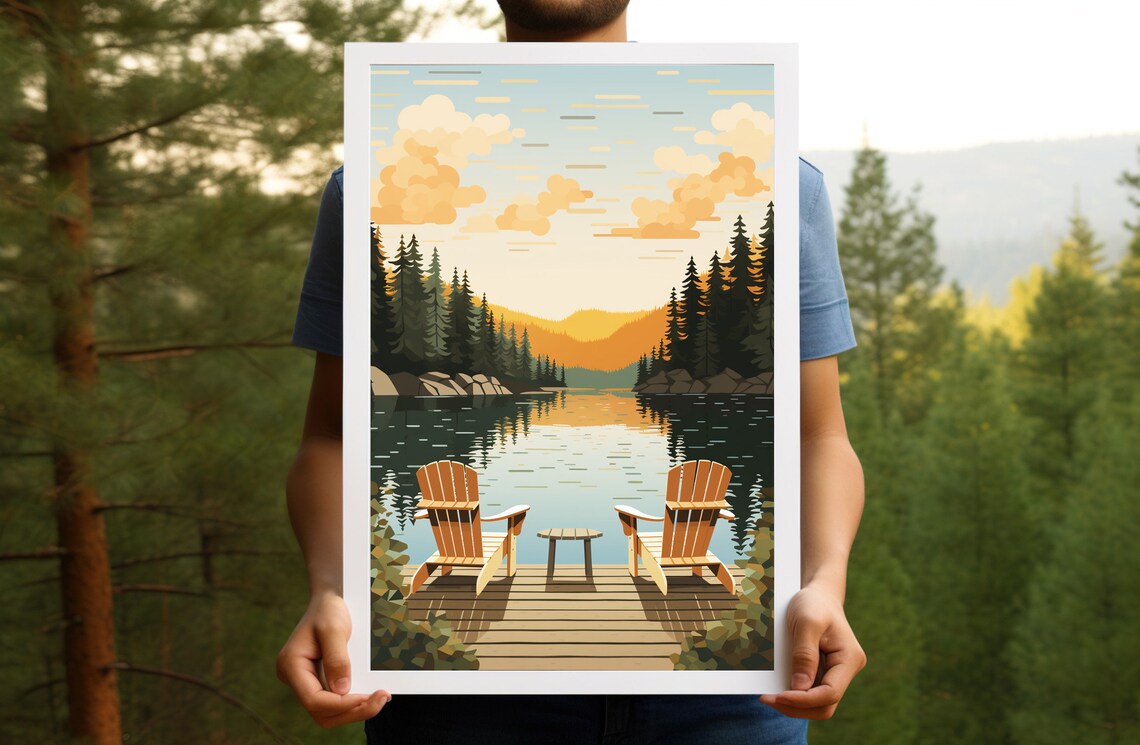 Sunset Adirondack Chairs Vintage Lake House Art Print - Image 5