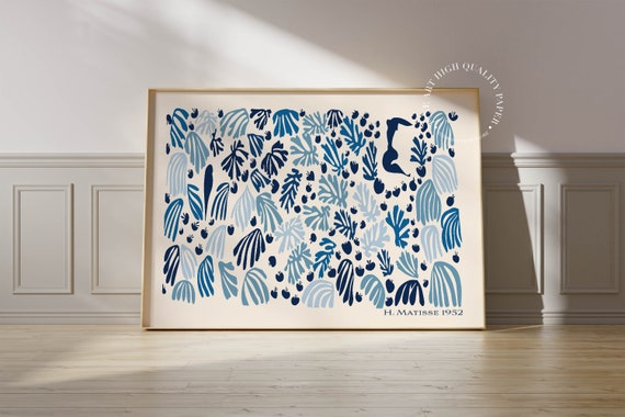 Henri Matisse Print Blue Mid Century Modern Wall Art Abstract Floral Poster Nautical Decor