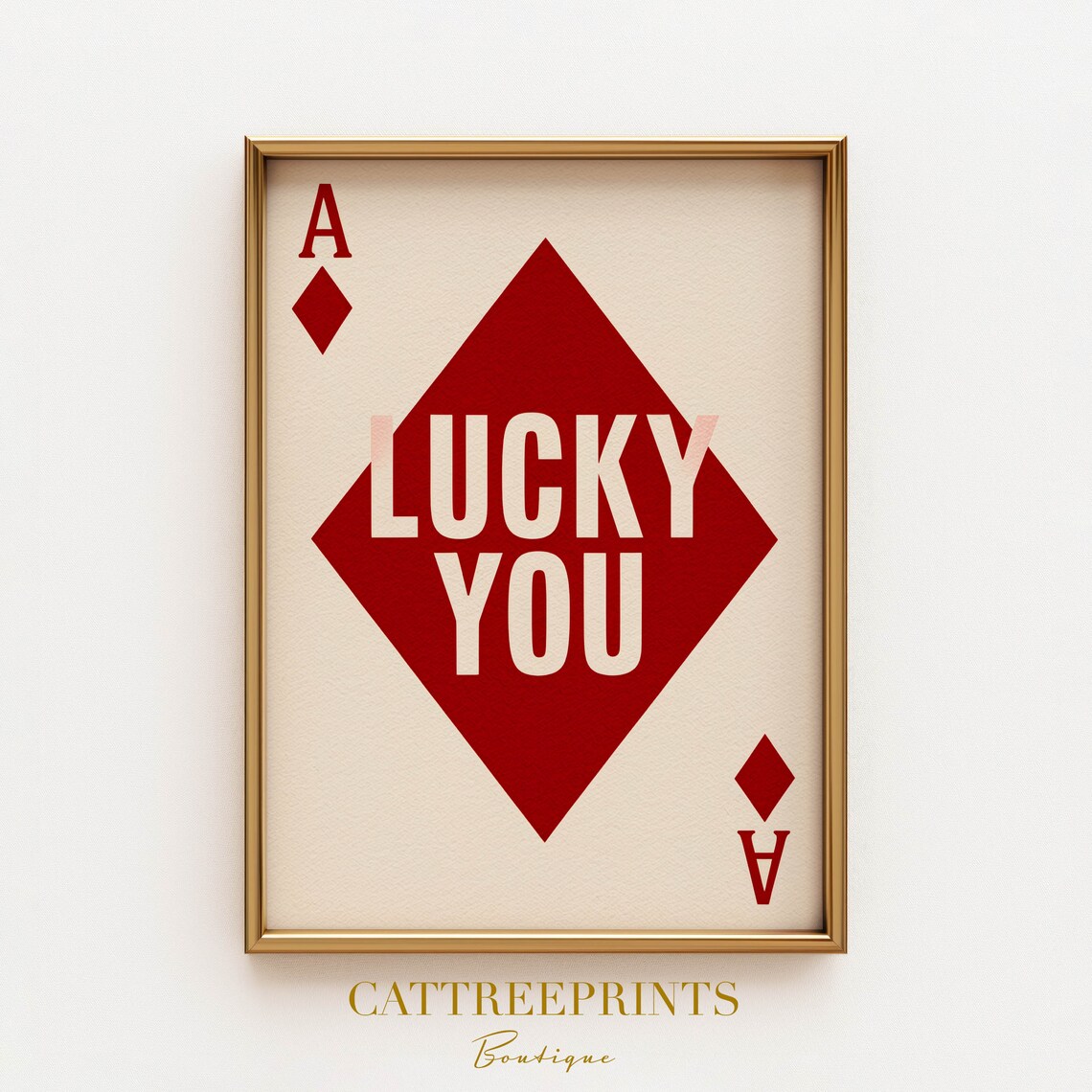 Lucky You Ace of Diamonds Oversized Red Minimalist Card Poster - Image 3