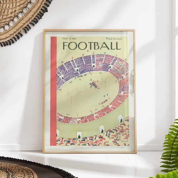 Vintage Football Stadium Print 1927 Magazine Cover Mid Century Sports Wall Art