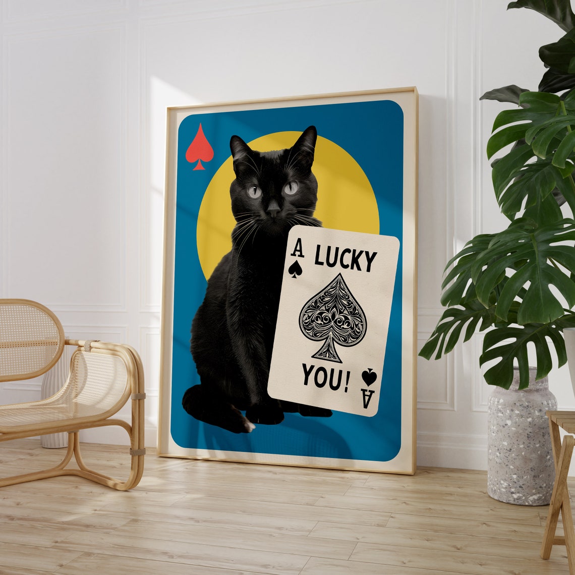 Black Cat Ace of Spades A Lucky You Poker Card Whimsical Fun Poster