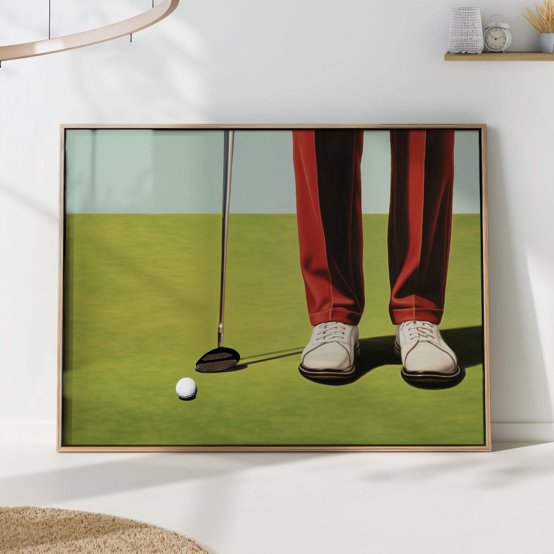 Retro Golfer Putting Stance Close-Up Green Fairway Sports Poster