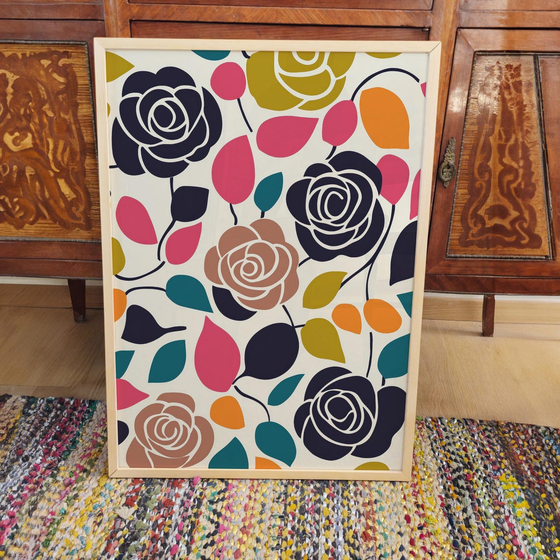 Bold Matisse Inspired Roses Mid Century Floral Pattern Art Poster - Image 3