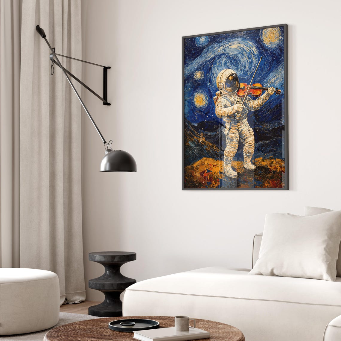 Starry Night Astronaut Violin Art Print Van Gogh Music Poster Cosmic Celestial Wall Decor - Image 2