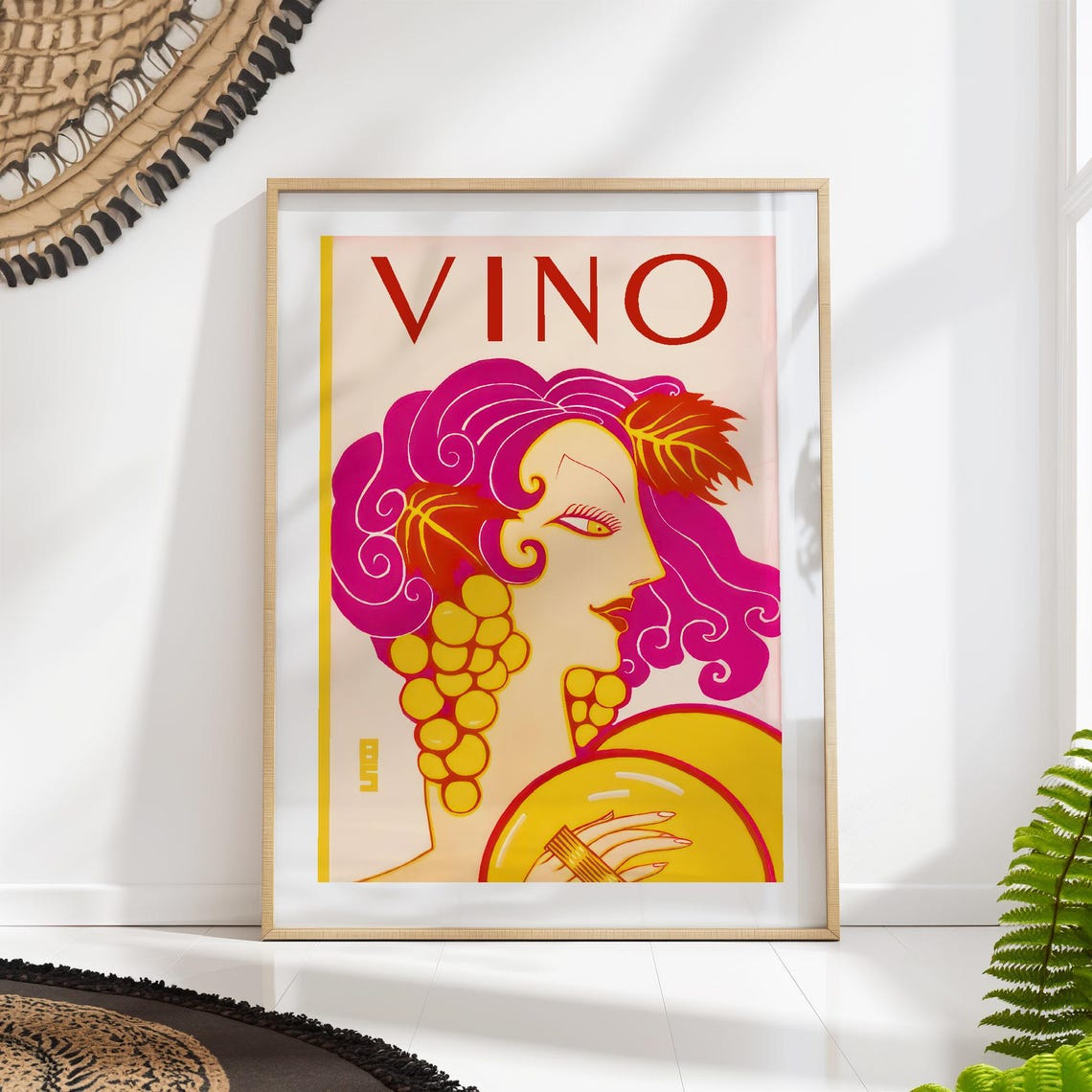 Vino Art Deco Wine Lady With Grapes Vintage Bar Decor Art Poster