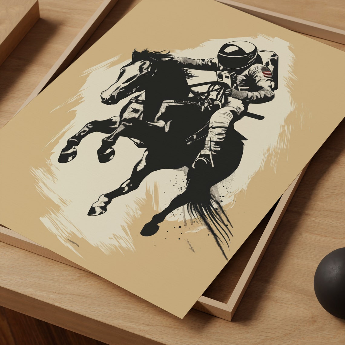 Astronaut Riding a Horse Surreal Ink Western Space Cowboy Poster - Image 2